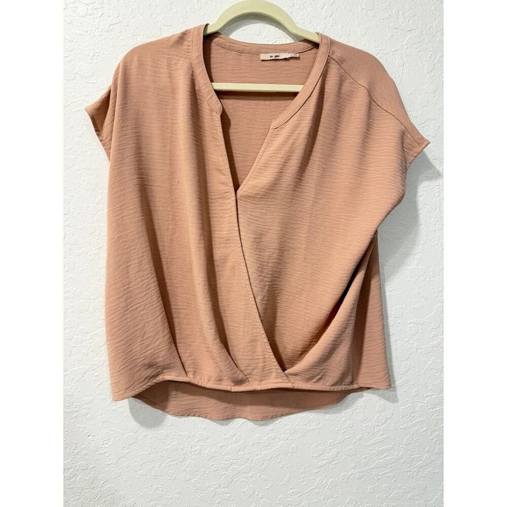 Mi Ami Blush Pink Wrap Front Top Short Sleeve V Neck Blouse Size Medium